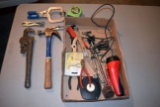 14'' Pipe Wrench, Hammer, 3 Vise Grips, Tape Measure, Assortment Of Pliers, 2 Corded Power Testers