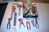 14'' Pipe Wrench, Hammer, Stanley Wonder Bar, Assortment Of Pliers, Wire Strippers, Tape Measure