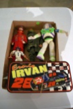 Assortment OF Action Figures And License Plate Covers