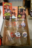 (6) NASCAR Beer Glasses & (3) Old Wrestling VHS Tapes