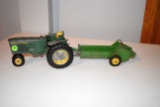 John Deere 20 Series Tractor, Eska John Deere 2 Handled Manure Spreader, Both Have Metal Rims