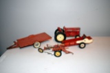 Tru Scale Single Axle Tilt Trailer, 2 Bottom Plow, Manure Spreader, IH Tractor