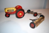 Marx Toy Tractor, Marx 3 Bottom Plow, Marx Dump Rake