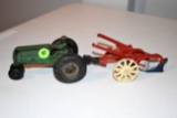 Arcade Tractor With Man And 2 Bottom Arcade Plow, No Box