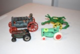 Cast Iron Tractor, Cast Iron 2 Bottom Plow, Large Wheeled Tractor