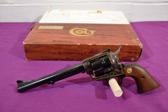 Colt New Frontier, Single Action Army, 45 Cal Revolver, 7.5" Barrel, With Box, Blued With Case Color
