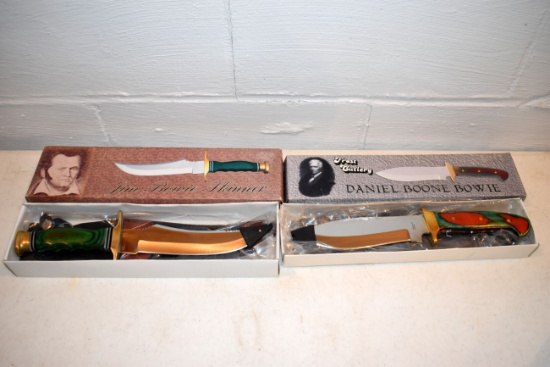 (2) Frost Cutlery Knives, Daniel Boone Bowie Knife, Jim Bowie Skinner Knife