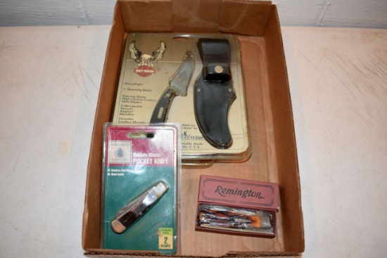 Remington Pocket Knife, Harley Davidson Skinning Knife, And Other Pocket Knife
