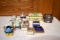 Assortment Of Dresser Jars, Small And Large, Ronson Table Lighter, Cat Dresser Jars