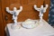 Fiori Bianco Ardalt Italy Candle Stick Holders With Center Piece, One Angel Has Hairline Crack