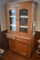 Oak Stepback Glass Front Kitchen Cabinet, Front Glass Is Cracked, 36.5'' Wide, 73'' Tall, 22'' Deep,