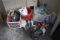 Assortment Of Household Cleaners, Brooms, Stools, Fan, Radio