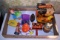 Tin Wind Up Happy Hen With Box, Tin Noise Makers, Set Of Jacks, And Other Children's Toys