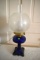 Blue Base Kerosene Lamp With Shade And Chimney Has Been Electrified