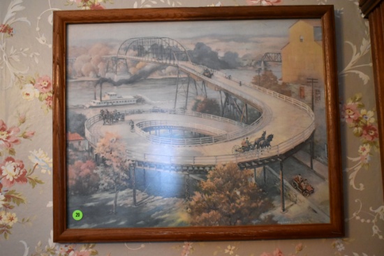 Framed Picture Of Spiral Hastings Bridge, 22'"x18"