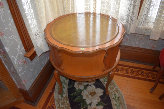 Round Leather Top Side Table, Pick Up Only