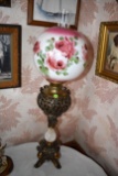 Banquet Lamp With Floral Shade, Has Been Electrified, Pick Up Only