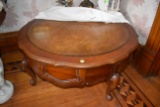 Walnut Leather Top Rounded End Table, 36