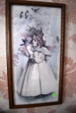 Framed Victorian Girl With Bluebirds Print