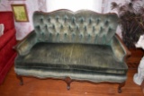 Walnut Trim Settee Loveseat, Queen Ann Style Legs, Pick Up Only