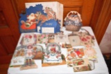 Assortment Of Christmas Basket Boxes And Old Christmas Postcards And Greeting Cards
