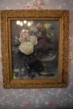 Victorian Style Flower Print With Gold Picture Frame