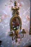 Pair Of Victorian Style Mirrored Wall Sconce With Double Candle Stick Holder