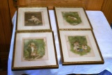 (4) Matching Victorian Picture Frames, Prints In Frame, Garden Party, Big Black, 9.75''x11''