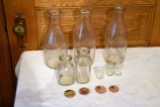 Assortment Of Glass Milk Bottles, Large And Small, (8) Total