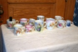 (12) Porcelain Cups, Assorted Sizes, Assorted Pictures, Assorted Makers