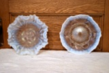 (2) White Opalescent Footed Bowls, 8'' And 9''