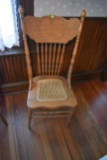 Cane Bottom Press Back Oak Chair, Pickup Only