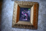 Victorian Floral Picture 17'' Wide 19'' Tall, Victorian Gathering Picture In Frame, 13'' Wide, 12''