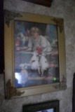 Victorian Picture Frame With A Child 3 Dogs And Toy Horse, 25''x20''