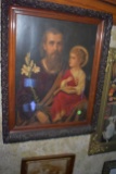 Walnut With Heavy Carving Frame, Religious Picture On Canvas, 19''x24''