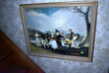 Victorian Framed, Painted Victorian Family Playing Games, 26''x21''