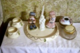 Victorian Dresser Jar With Matching Small Dresser Jars, Limoges France Dresser Jar, 2 Homco Figurine