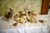 Celluloid Reindeer, Doves, Elk, Mountain Lion, Dogs, Birds, 13 Pieces Total