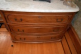 Very Fancy Walnut Victorian Style Marble Topped Mirror Dresser, With 3 Dove Tailed Drawers, Pick Up