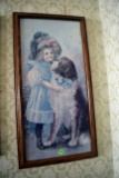 Victorian Style Girl With Dog Framed Print