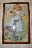 Victorian Style Girl With Dog And Baby Chicks Framed Print