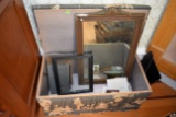 Fabric Covered Trunk With Mirror And Old Picture Holders, Pick Up Only
