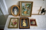 (5) Victorian Style Pictures And Cards In Frames