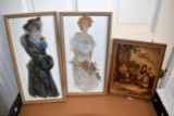 (3) Victorian Style Pictures With Frames, One Has Mirror On The Backside