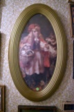 Oval Framed Girl With Dog Print Victorian Style