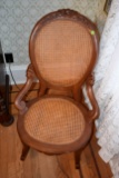 Cane Back And Bottom Rocking Chair, Walnut, Minor Damage To Cane On Bottom