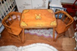 Wooden Childs Table With 2 Chairs, Hand Painted, One Chair Seat In Need Of Repair