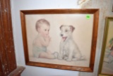 Framed Baby With Dog 