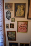 (7) Framed Child And Girl Pictures And Wooden Wall Hangings