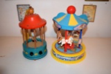 Wind Up Horse Carousel Toy, And Battery Operated Bird Cage